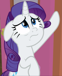 Size: 751x926 | Tagged: safe, screencap, character:rarity, species:pony, species:unicorn, episode:dragon dropped, g4, my little pony: friendship is magic, cropped, floppy ears, frown, looking up, sad, sad face, solo