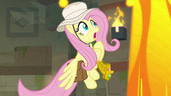 Size: 1920x1080 | Tagged: safe, screencap, character:fluttershy, species:pegasus, species:pony, episode:daring doubt, g4, my little pony: friendship is magic, lava, solo, truth talisman
