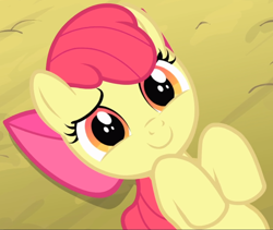 Size: 1006x848 | Tagged: safe, screencap, character:apple bloom, episode:somepony to watch over me, g4, my little pony: friendship is magic, adorabloom, cropped, cute, laying on ground, smiling, solo
