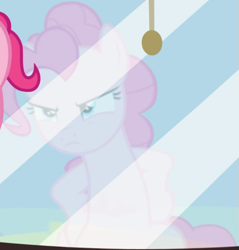 Size: 739x774 | Tagged: safe, screencap, character:pinkie pie, episode:party pooped, g4, my little pony: friendship is magic, cropped, hooves on hips, narrowed eyes, reflection, solo, tough