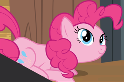 Size: 1314x873 | Tagged: safe, screencap, character:pinkie pie, episode:party pooped, g4, my little pony: friendship is magic, cropped, cute, diapinkes, prone, smiling, solo