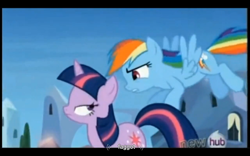 Size: 1024x640 | Tagged: safe, screencap, character:rainbow dash, character:twilight sparkle, episode:games ponies play, g4, my little pony: friendship is magic, vulgar, youtube caption