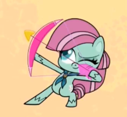 Size: 358x329 | Tagged: safe, screencap, character:minty, g4.5, my little pony:pony life, spoiler:pony life s01e07, archery, bipedal, cropped, solo, the trail less trotten