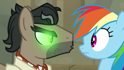Size: 1920x1080 | Tagged: safe, screencap, character:doctor caballeron, character:rainbow dash, species:earth pony, species:pegasus, species:pony, episode:daring doubt, g4, my little pony: friendship is magic, face to face, female, glowing eyes, male, mare, stallion