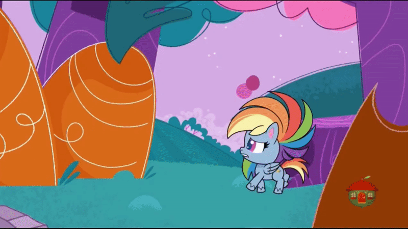 Size: 800x450 | Tagged: safe, screencap, character:applejack, character:rainbow dash, species:earth pony, species:pegasus, species:pony, episode:bighoof walking, g4.5, my little pony:pony life, spoiler:pony life s01e09, animated, carrot, food, gif, outdoors, scared, screaming, shrunken pupils, silly, silly pony, treehouse logo, who's a silly pony, wind