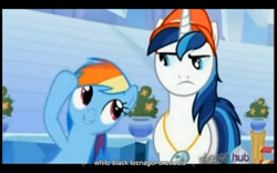 Size: 1024x640 | Tagged: safe, screencap, character:rainbow dash, character:shining armor, episode:games ponies play, g4, my little pony: friendship is magic, youtube caption