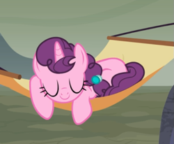 Size: 593x488 | Tagged: safe, screencap, character:sugar belle, episode:hard to say anything, g4, my little pony: friendship is magic, cropped, cute, eyes closed, hammock, sleeping, smiling, solo, sugarbetes