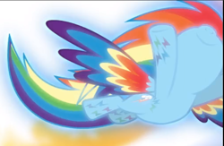 Size: 659x430 | Tagged: safe, screencap, character:rainbow dash, species:pegasus, species:pony, episode:twilight's kingdom, g4, my little pony: friendship is magic, cropped, flying, glow, nose in the air, rainbow power, rainbow power-ified, smiling, solo, spread wings, wings