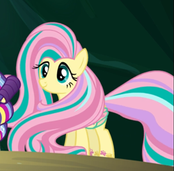 Size: 673x659 | Tagged: safe, screencap, character:fluttershy, episode:twilight's kingdom, g4, my little pony: friendship is magic, cropped, rainbow power, rainbow power-ified, smiling, solo