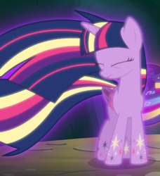 Size: 717x787 | Tagged: safe, screencap, character:twilight sparkle, character:twilight sparkle (alicorn), species:alicorn, species:pony, episode:twilight's kingdom, g4, my little pony: friendship is magic, cropped, eyes closed, glow, rainbow power, rainbow power-ified, solo