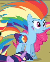 Size: 384x470 | Tagged: safe, screencap, character:rainbow dash, episode:twilight's kingdom, g4, my little pony: friendship is magic, cropped, open mouth, rainbow power, rainbow power-ified, solo