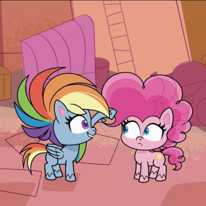 Size: 720x720 | Tagged: safe, screencap, character:pinkie pie, character:rainbow dash, species:earth pony, species:pegasus, species:pony, episode:the fluttershy effect, g4.5, my little pony:pony life, spoiler:pony life s01e10, animated, cropped, female, gif, mare
