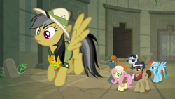 Size: 1920x1080 | Tagged: safe, screencap, character:biff, character:daring do, character:fluttershy, character:rainbow dash, character:rogue, character:withers, episode:daring doubt, g4, my little pony: friendship is magic, henchmen, truth talisman