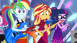 Size: 1920x1080 | Tagged: safe, screencap, character:pinkie pie, character:rainbow dash, character:sunset shimmer, character:twilight sparkle, character:twilight sparkle (scitwi), species:eqg human, equestria girls:spring breakdown, g4, my little pony:equestria girls, all good (song), sleeveless