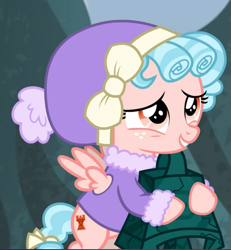 Size: 821x890 | Tagged: safe, screencap, character:cozy glow, episode:frenemies, g4, my little pony: friendship is magic, bell, bewitching bell, cropped, holding, smiling, solo