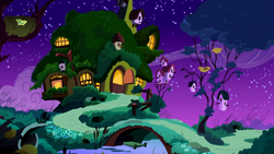 Size: 1280x720 | Tagged: safe, screencap, episode:28 pranks later, g4, my little pony: friendship is magic, background, fluttershy's cottage, night, no pony, scenic ponyville