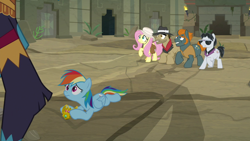 Size: 1920x1080 | Tagged: safe, screencap, character:ahuizotl, character:biff, character:fluttershy, character:rainbow dash, character:rogue, character:withers, episode:daring doubt, g4, my little pony: friendship is magic, henchmen, truth talisman