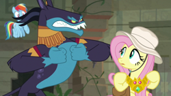 Size: 1920x1080 | Tagged: safe, screencap, character:ahuizotl, character:fluttershy, character:rainbow dash, episode:daring doubt, g4, my little pony: friendship is magic, behaving like a gorilla, behaving like an ape, trio focus, truth talisman