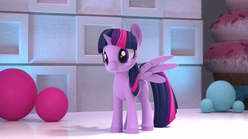 Size: 800x450 | Tagged: safe, screencap, character:pinkie pie, character:twilight sparkle, character:twilight sparkle (alicorn), species:alicorn, species:earth pony, species:pony, 3d, animated, cute, diapinkes, gif, hello pinkie pie, looking around, name that pony challenge, pinkie being pinkie, pinkie physics, surprised, twiabetes, upside down, wings