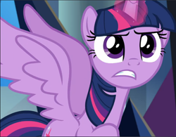 Size: 1210x942 | Tagged: safe, screencap, character:twilight sparkle, character:twilight sparkle (alicorn), species:alicorn, species:pony, episode:the beginning of the end, g4, my little pony: friendship is magic, cropped, determined, glowing horn, horn, solo, teeth