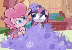 Size: 2730x1886 | Tagged: safe, screencap, character:pinkie pie, character:twilight sparkle, episode:badge of shame, g4.5, my little pony:pony life, spoiler:pony life s01e13, cute, diapinkes, engineering, gear