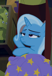 Size: 932x1352 | Tagged: safe, screencap, character:trixie, species:pony, species:unicorn, episode:on the road to friendship, blanket, cropped, tired