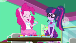 Size: 1920x1080 | Tagged: safe, screencap, character:pinkie pie, character:twilight sparkle, character:twilight sparkle (scitwi), species:eqg human, episode:tip toppings, g4, my little pony:equestria girls, froyo