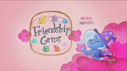 Size: 1920x1080 | Tagged: safe, screencap, character:trixie, episode:friendship gems, g4.5, my little pony:pony life, spoiler:pony life s01e17, cape, clothing, gem, hat, title card