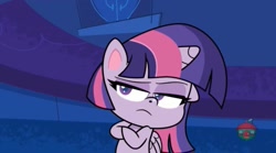 Size: 1661x921 | Tagged: safe, screencap, character:twilight sparkle, episode:campfire stories, g4.5, my little pony:pony life, spoiler:pony life s01e16, crossed arms, solo, unamused