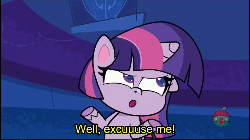 Size: 800x450 | Tagged: safe, screencap, character:twilight sparkle, character:twilight sparkle (alicorn), species:alicorn, species:pony, episode:campfire stories, g4.5, my little pony:pony life, spoiler:pony life s01e16, animated, gif, hooves on hips, solo, subtitles, text, treehouse logo, well excuse me princess