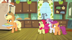 Size: 1920x1080 | Tagged: safe, screencap, character:apple bloom, character:applejack, character:scootaloo, character:sweetie belle, species:pegasus, species:pony, episode:growing up is hard to do, g4, my little pony: friendship is magic, cutie mark crusaders