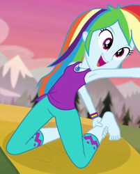 Size: 518x644 | Tagged: safe, screencap, character:rainbow dash, episode:wake up!, g4, my little pony:equestria girls, armpits, inverse badger, stretch, stretching, wake up!: rainbow dash, yoga