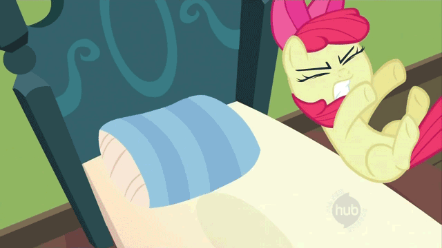 Size: 640x360 | Tagged: safe, screencap, character:apple bloom, episode:family appreciation day, g4, my little pony: friendship is magic, animated, bed, hub logo, solo