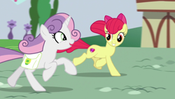 Size: 1920x1080 | Tagged: safe, screencap, character:apple bloom, character:sweetie belle, episode:growing up is hard to do, g4, my little pony: friendship is magic, older, older apple bloom, older sweetie belle