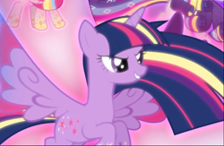 Size: 964x629 | Tagged: safe, screencap, character:twilight sparkle, character:twilight sparkle (alicorn), species:alicorn, species:pony, episode:twilight's kingdom, g4, my little pony: friendship is magic, cropped, determined, floating, glow, rainbow power, rainbow power-ified, smiling, solo