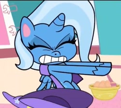 Size: 1074x964 | Tagged: safe, screencap, character:trixie, species:alicorn, species:pony, episode:friendship gems, g4.5, my little pony:pony life, spoiler:pony life s01e17, alicornified, cape, clothing, cropped, hat, race swap, trixie's cape, trixie's hat, trixiecorn
