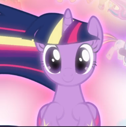 Size: 496x500 | Tagged: safe, screencap, character:twilight sparkle, character:twilight sparkle (alicorn), species:alicorn, species:pony, episode:twilight's kingdom, g4, my little pony: friendship is magic, cropped, glow, looking at you, rainbow power, rainbow power-ified, smiling, solo