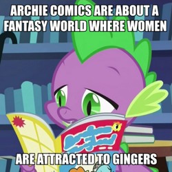 Size: 625x625 | Tagged: safe, screencap, character:spike, episode:made in manehattan, g4, my little pony: friendship is magic, archie, archie comics, beanie, caption, clothing, comic book, hat, image macro, jughead, solo, text, whoopee cap
