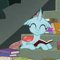 Size: 274x273 | Tagged: safe, screencap, character:ocellus, species:changedling, episode:school daze, g4, my little pony: friendship is magic, book, cropped, cute, diaocelles, eyes closed, prone, smiling, solo