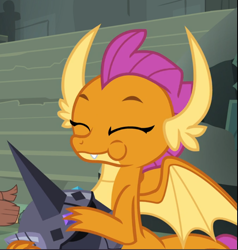 Size: 877x923 | Tagged: safe, screencap, character:smolder, episode:school daze, g4, my little pony: friendship is magic, chewing, cropped, cute, eating, eyes closed, helmet, smolderbetes, solo