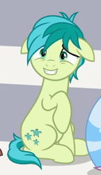 Size: 392x677 | Tagged: safe, screencap, character:sandbar, episode:a matter of principals, g4, my little pony: friendship is magic, cropped, cute, floppy ears, grin, nervous, nervous grin, sandabetes, sitting, smiling, solo