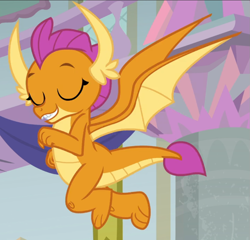 Size: 927x890 | Tagged: safe, screencap, character:smolder, episode:a matter of principals, g4, my little pony: friendship is magic, cropped, eyes closed, flying, proud, solo