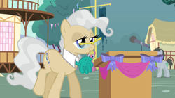 Size: 1280x720 | Tagged: safe, screencap, character:cherry berry, character:lucky clover, character:mayor mare, species:earth pony, species:pony, episode:simple ways, g4, my little pony: friendship is magic, female, glasses, lectern, male, mare, stallion