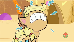 Size: 1136x640 | Tagged: safe, screencap, character:applejack, species:earth pony, species:pony, episode:pony surfin' safari, g4.5, my little pony:pony life, spoiler:pony life s01e22, female, mare, nose in the air, solo