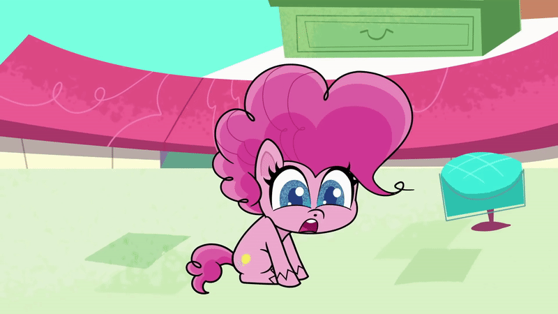 Size: 800x450 | Tagged: safe, screencap, character:pinkie pie, species:earth pony, species:pony, episode:sick day, g4.5, my little pony:pony life, spoiler:pony life s01e20, animated, gif, good trick, pre sneeze, sneezing, solo, spinning, sugarcube corner
