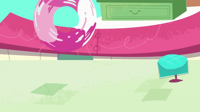 Size: 800x450 | Tagged: safe, screencap, character:pinkie pie, species:earth pony, species:pony, episode:sick day, g4.5, my little pony:pony life, spoiler:pony life s01e20, animated, gif, good trick, pre sneeze, sneezing, solo, spinning, sugarcube corner, you spin me right round