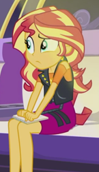 Size: 482x829 | Tagged: safe, screencap, character:sunset shimmer, species:eqg human, episode:driving miss shimmer, g4, my little pony:equestria girls, cropped, driving miss shimmer: rarity, solo