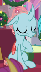 Size: 352x609 | Tagged: safe, screencap, character:ocellus, species:changedling, episode:the hearth's warming club, g4, my little pony: friendship is magic, cropped, eyes closed, sitting, solo, wavy mouth