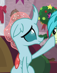 Size: 731x937 | Tagged: safe, screencap, character:ocellus, character:sandbar, species:changedling, episode:the hearth's warming club, g4, my little pony: friendship is magic, cropped, offscreen character, sitting, smiling, solo focus