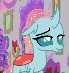 Size: 804x854 | Tagged: safe, screencap, character:ocellus, species:changedling, episode:the hearth's warming club, g4, my little pony: friendship is magic, animation error, cropped, raised eyebrow, smiling, smug, solo